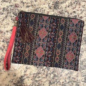 Large embroidered wristlet